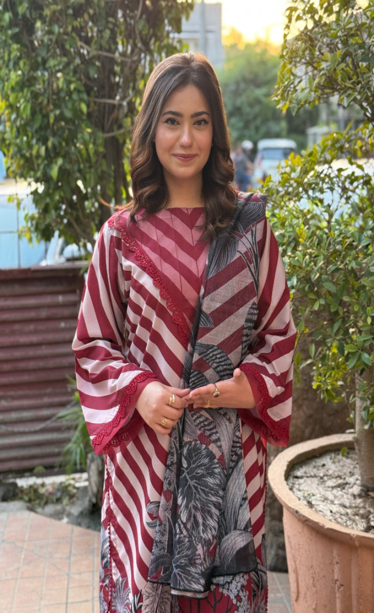 Gulnaar Maroon - Stitched 3 Pcs - Kala Jora