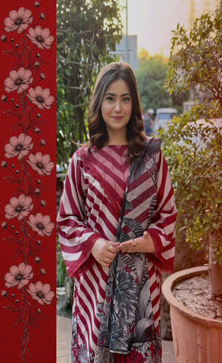 Gulnaar Maroon - Stitched 3 Pcs - Kala Jora
