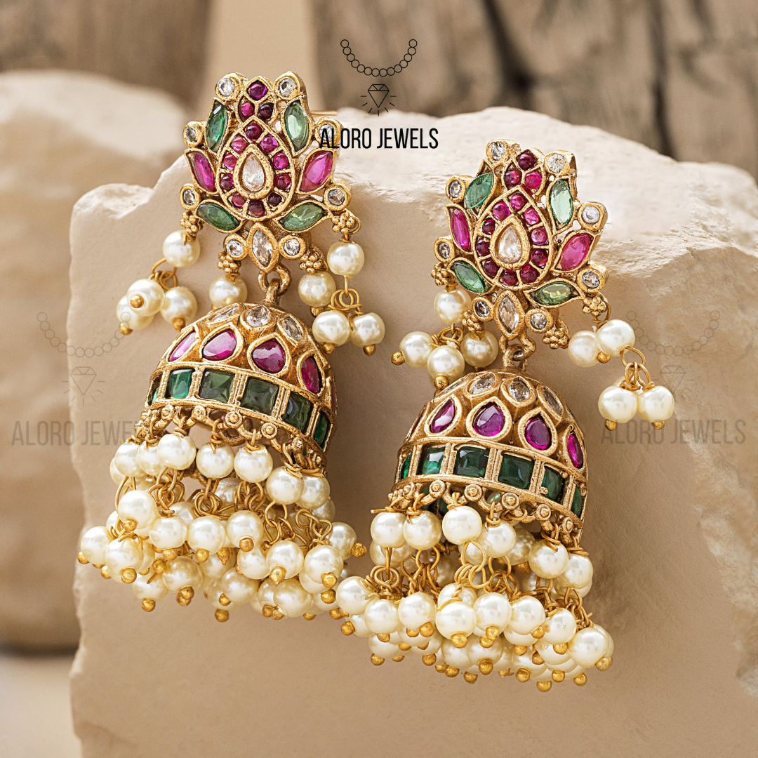Kanwal Jhumkay Lotus Design Earrings - Aloro Jewels