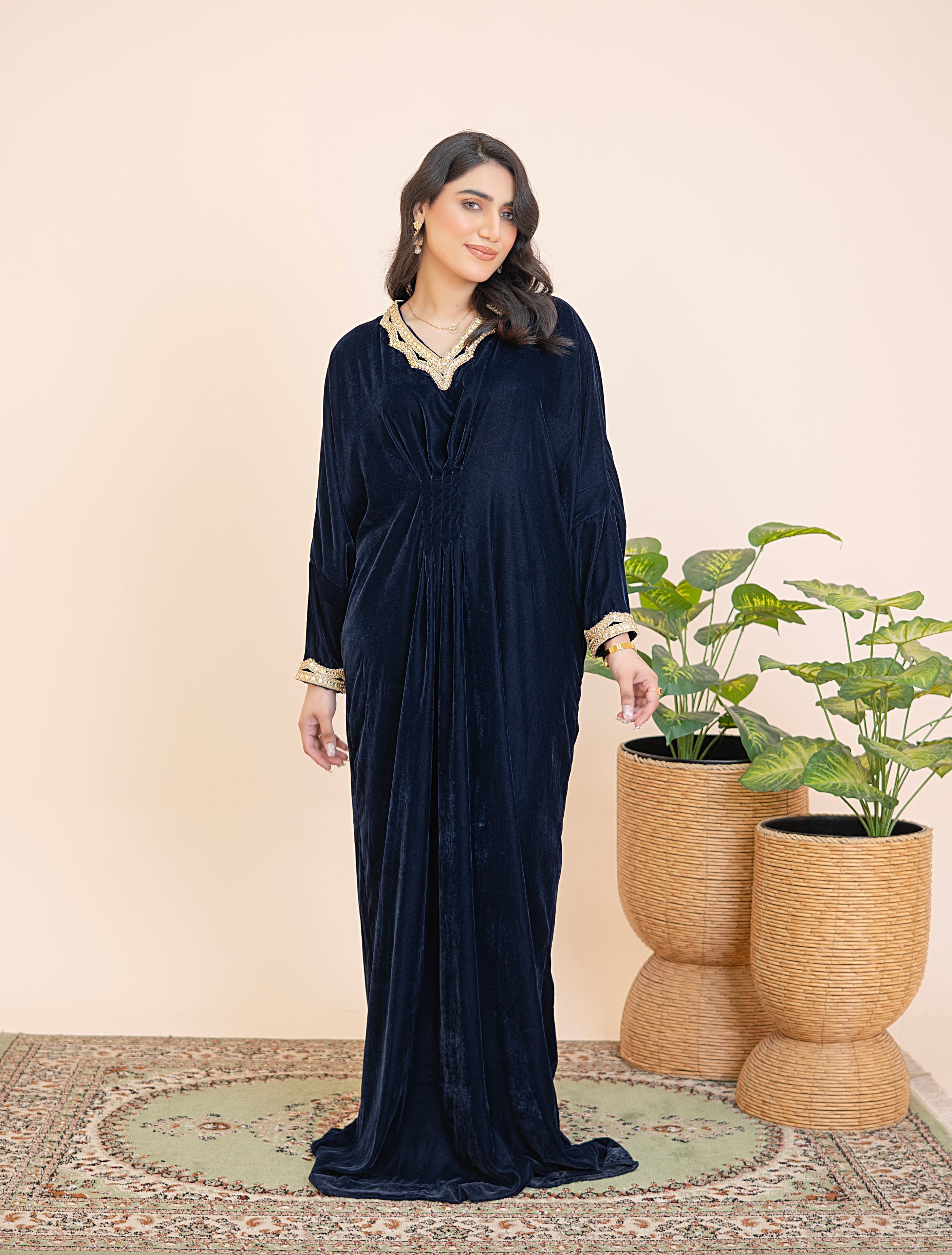 Midnight Noor handcrafted velvet Kaftan - Mina Muse