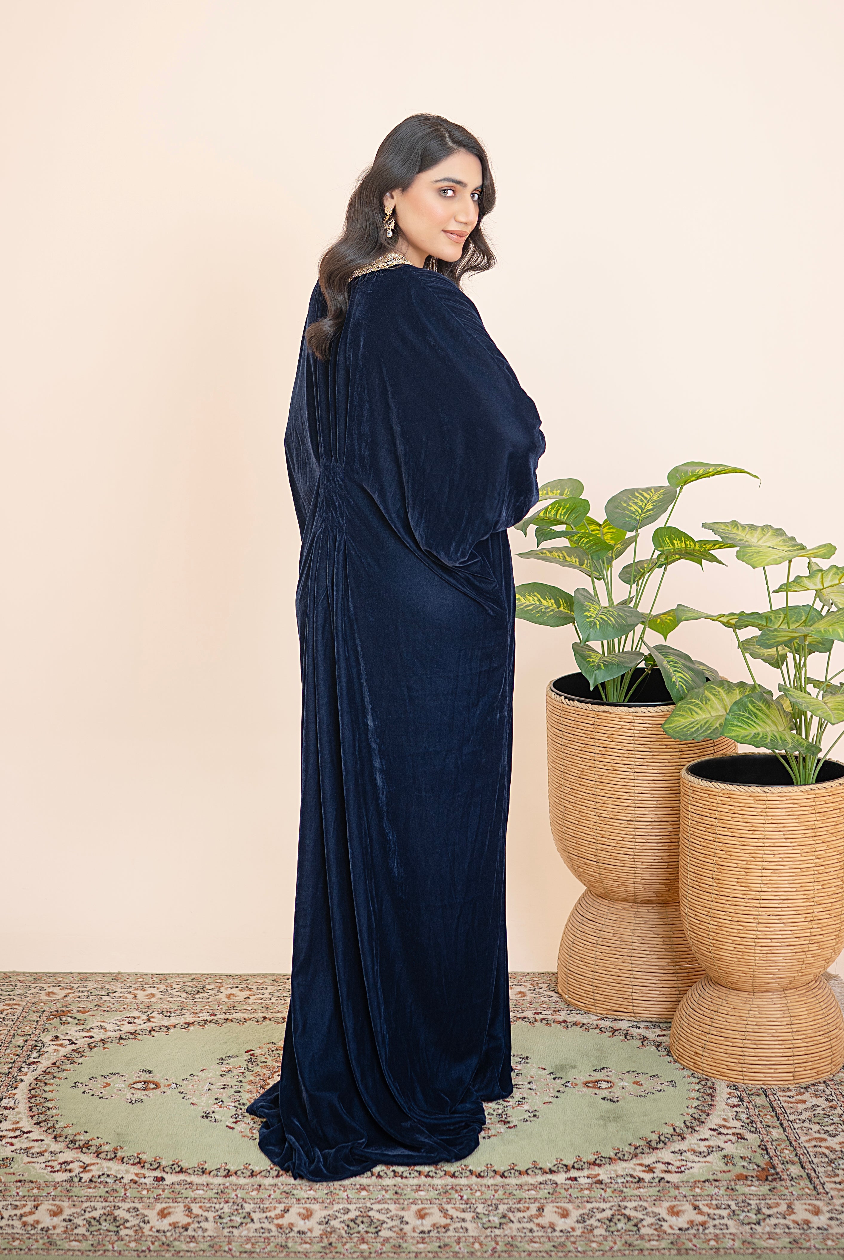 Midnight Noor handcrafted velvet Kaftan - Mina Muse