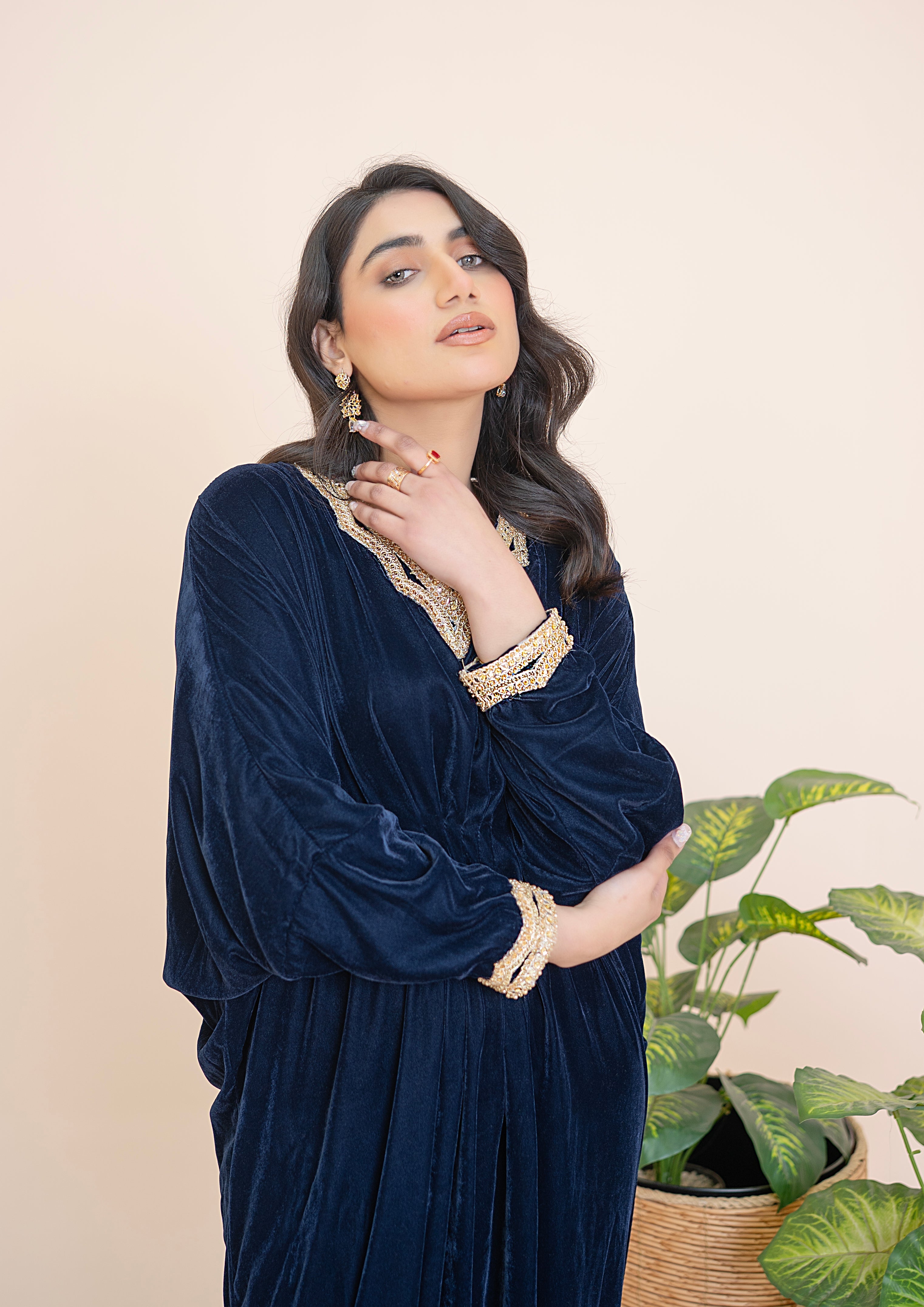 Midnight Noor handcrafted velvet Kaftan - Mina Muse