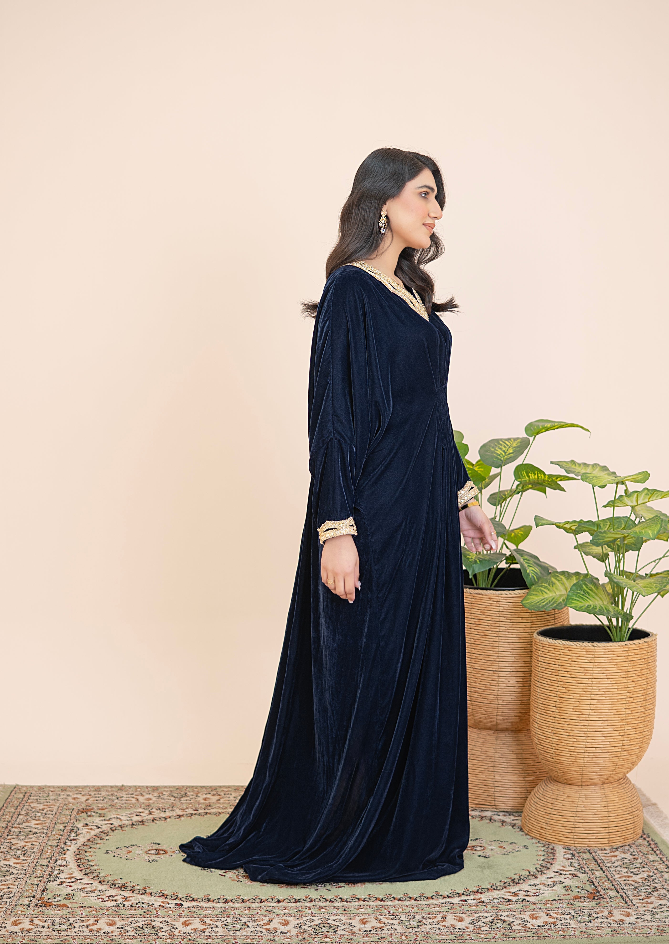 Midnight Noor handcrafted velvet Kaftan - Mina Muse