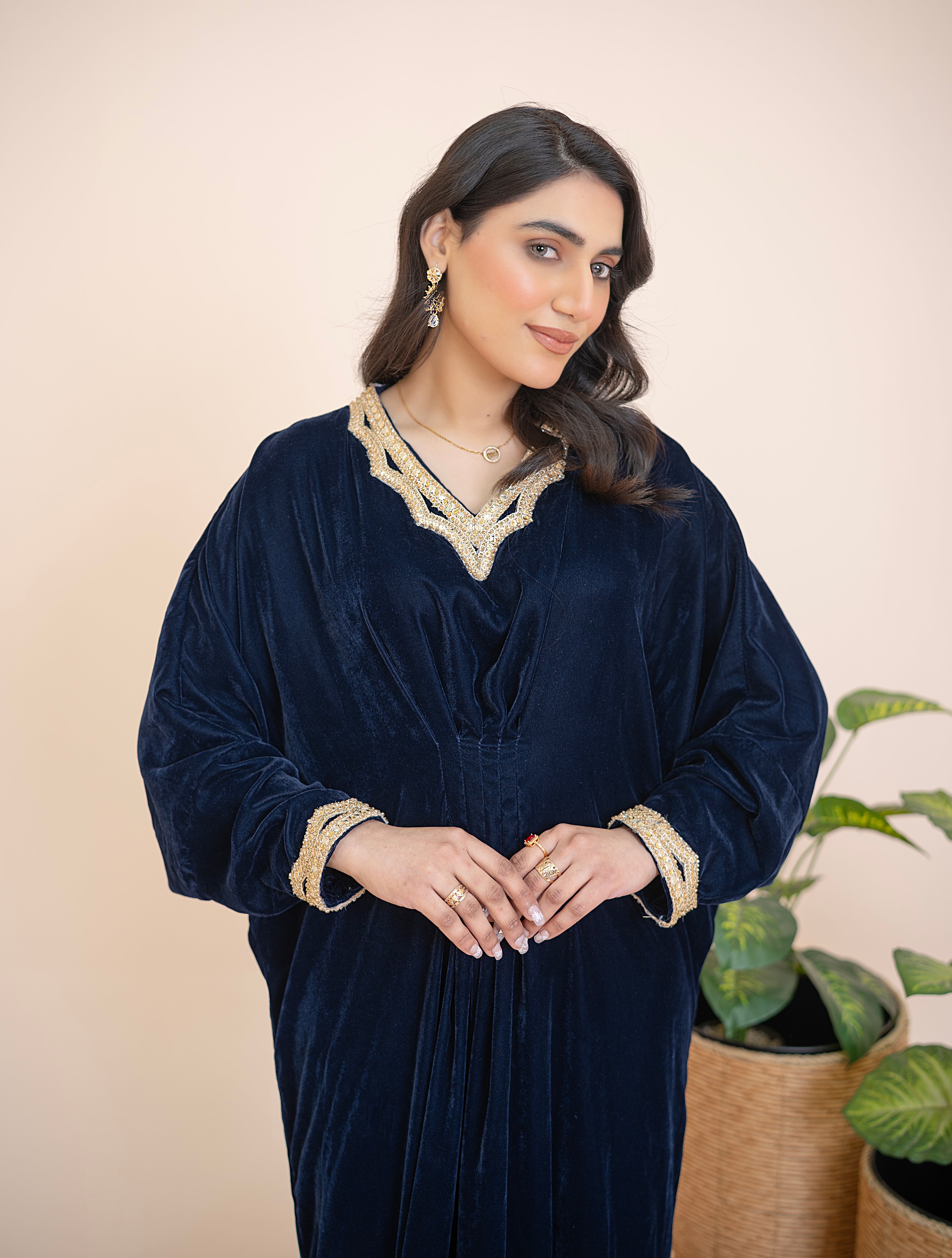 Midnight Noor handcrafted velvet Kaftan - Mina Muse