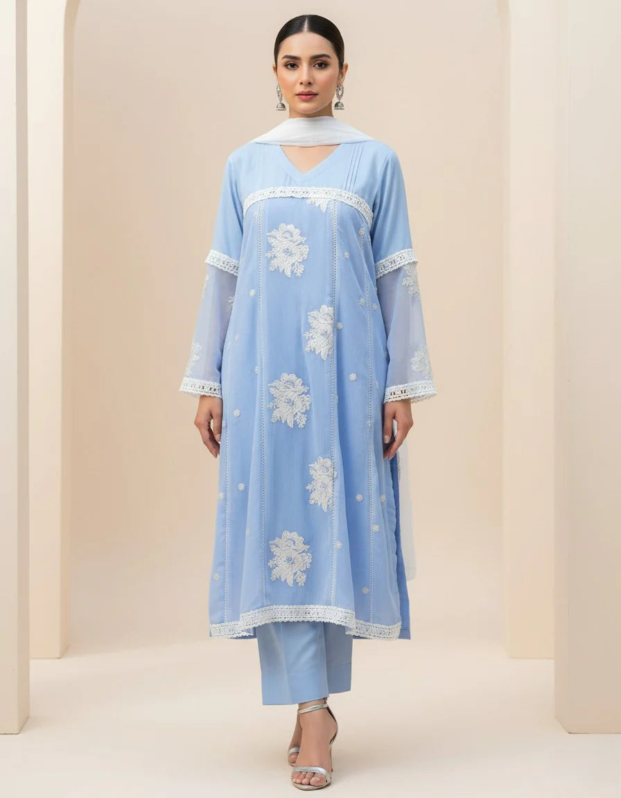 1 Piece Embroidred Chiffon Kurta ( Lined )