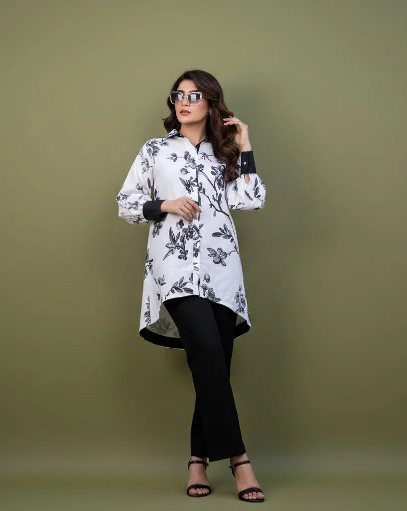 1 Piece Printed  Cotton Stitched Shirt