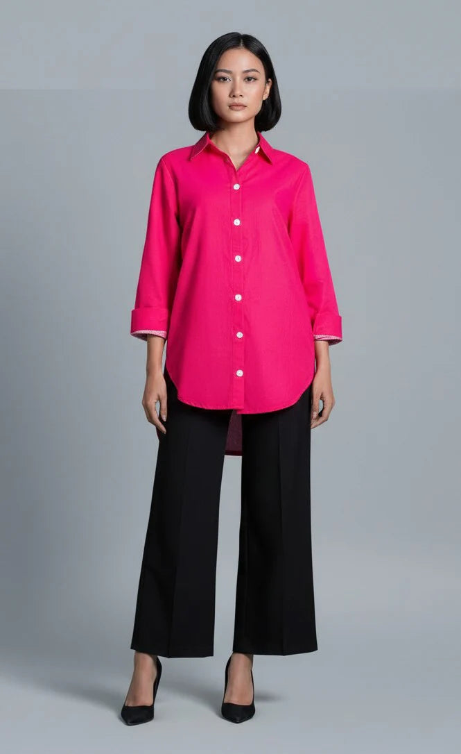 Elegant Cotton Red Stitched Shirt 1 Piece
