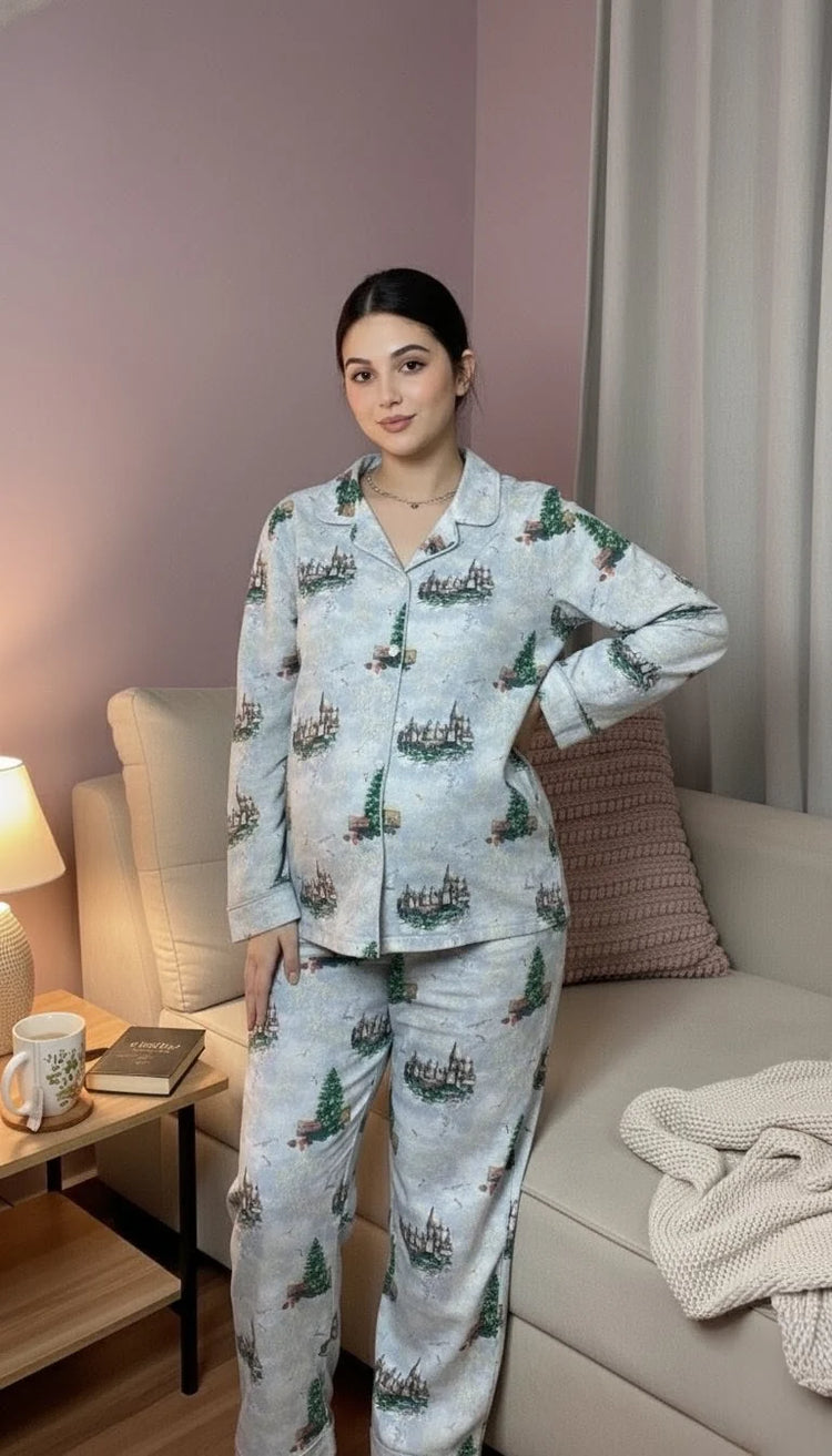 Women Pajama Suit Castle & Nature Print - Urban Cut