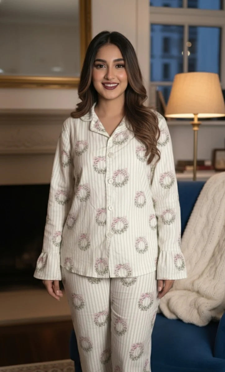 Women Pajama Suit – Floral Bow Print
