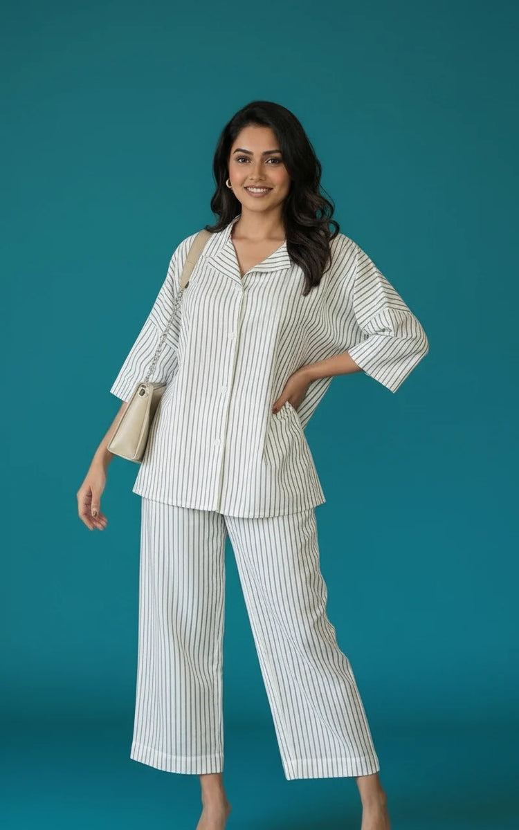 Women'S Striped Cotton Co-Ord Set | Casual 2-Piece Outfit - Urban Cut