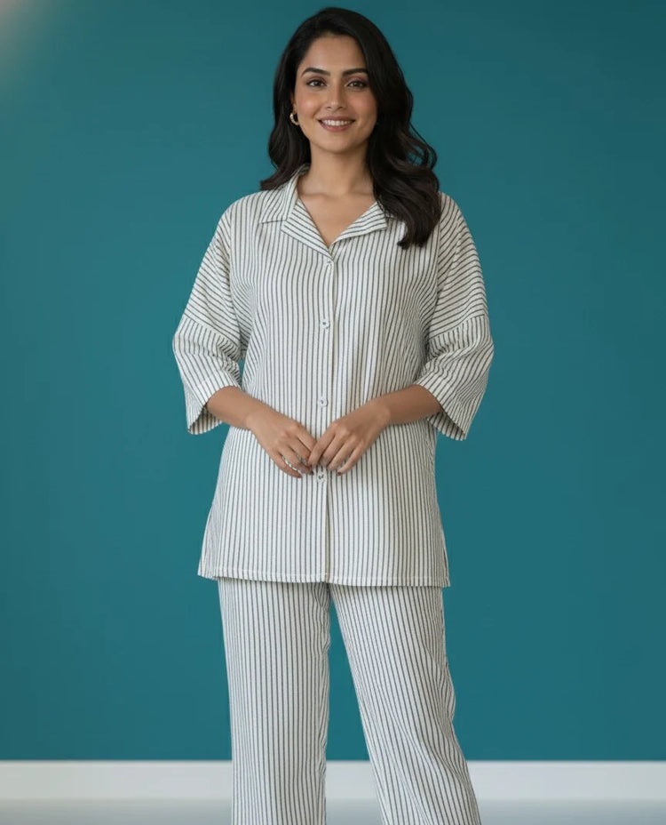Women'S Striped Cotton Co-Ord Set | Casual 2-Piece Outfit - Urban Cut
