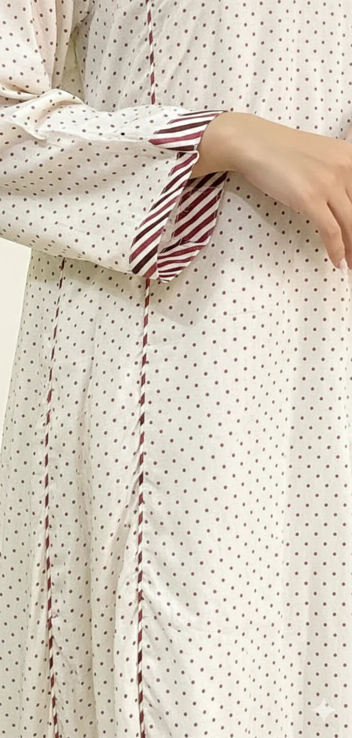 100% Premium Cotton -  Embelished Stripe +Dot Red Printed Shirt