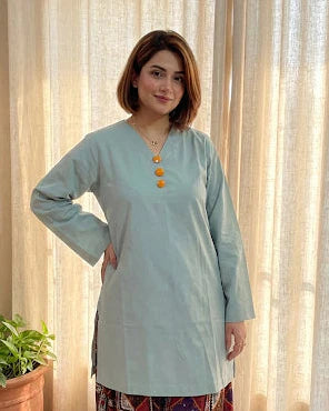 2 Piece Cotton Solid and Printed Co- Ord Set with Farshi Shalwar