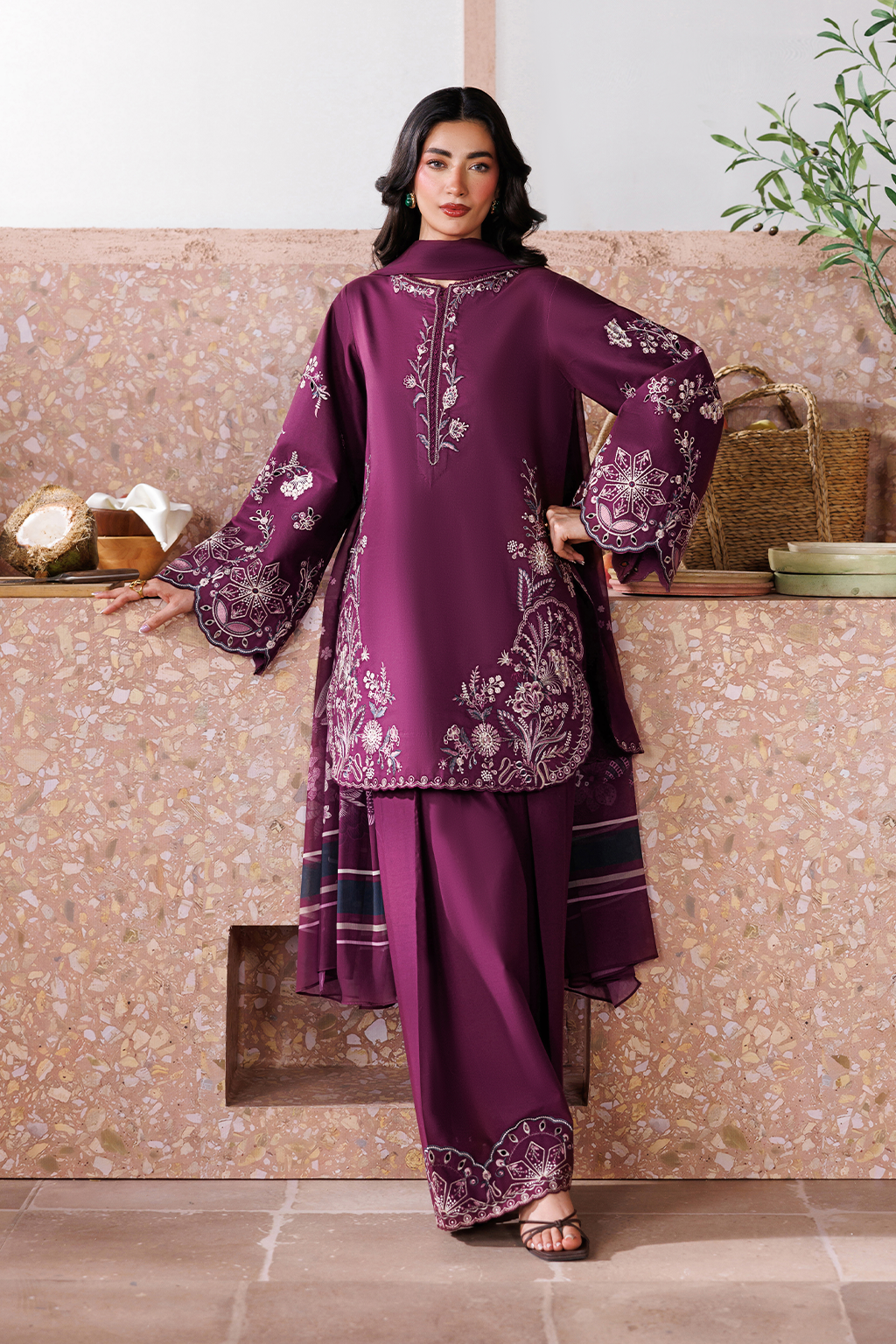 Plum 3Piece Stitched - Tawakal Closet