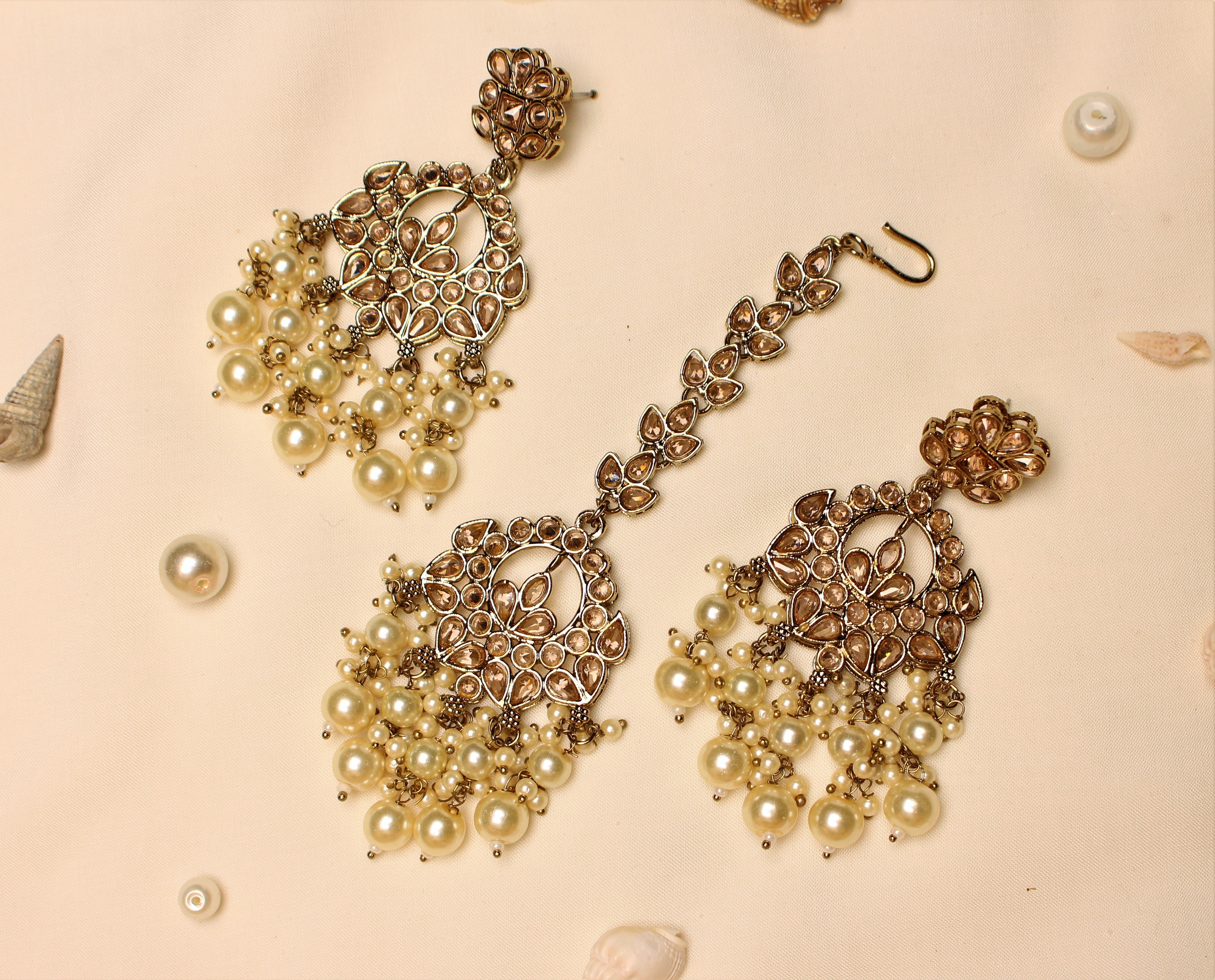 Polki Earrings And Maangteeka - Aloro Jewels