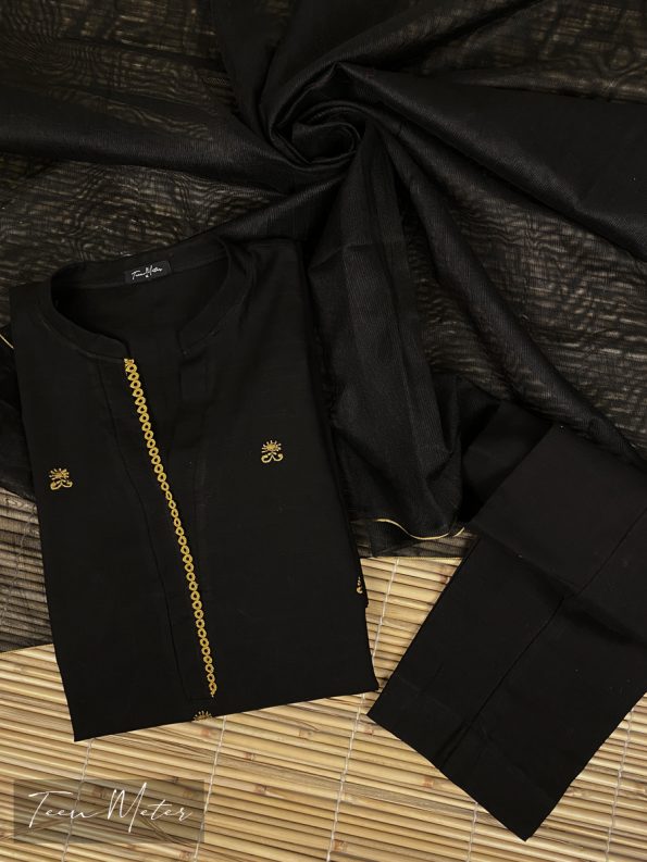 Black 3pc Embroidered Lawn - Teen Meter