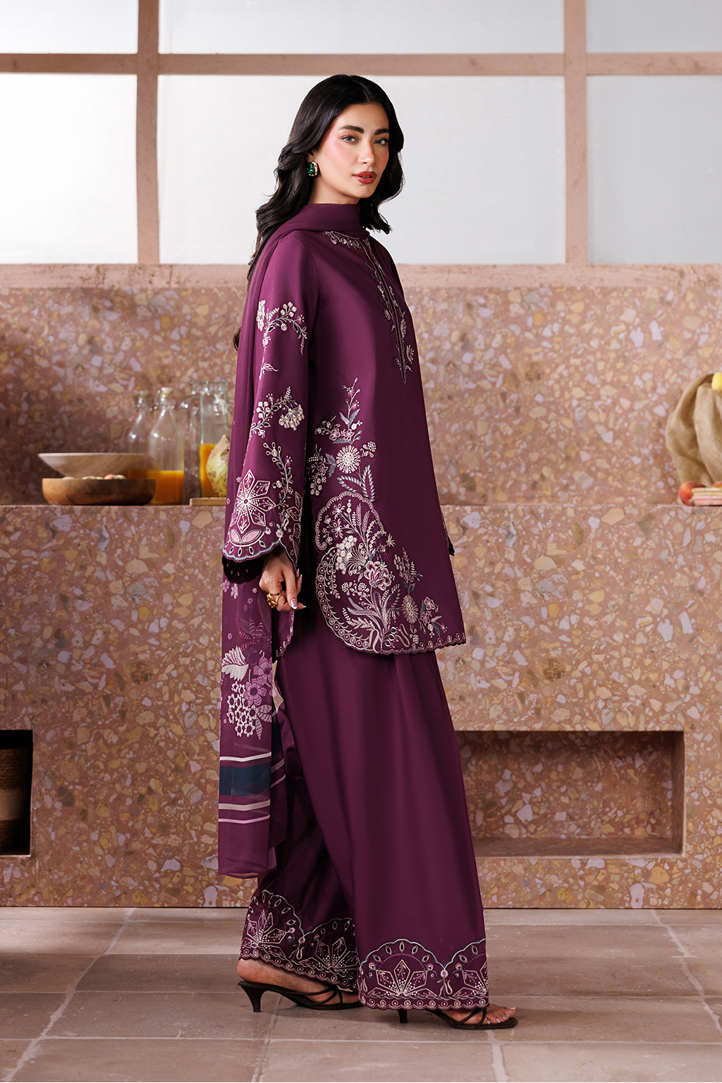Plum 3Piece Stitched - Tawakal Closet