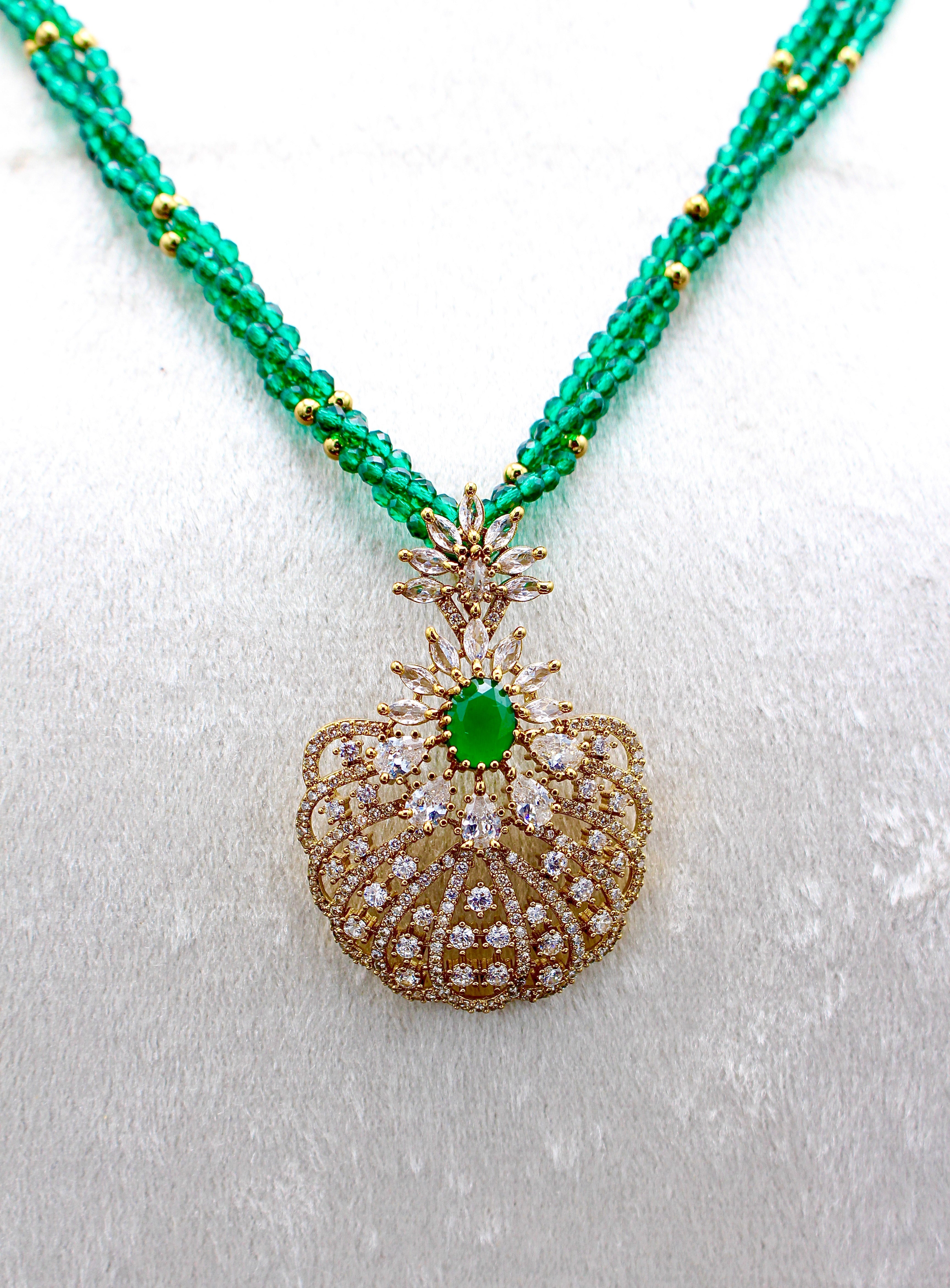 Zumurd American Diamond And Emerald Mala - Aloro Jewels