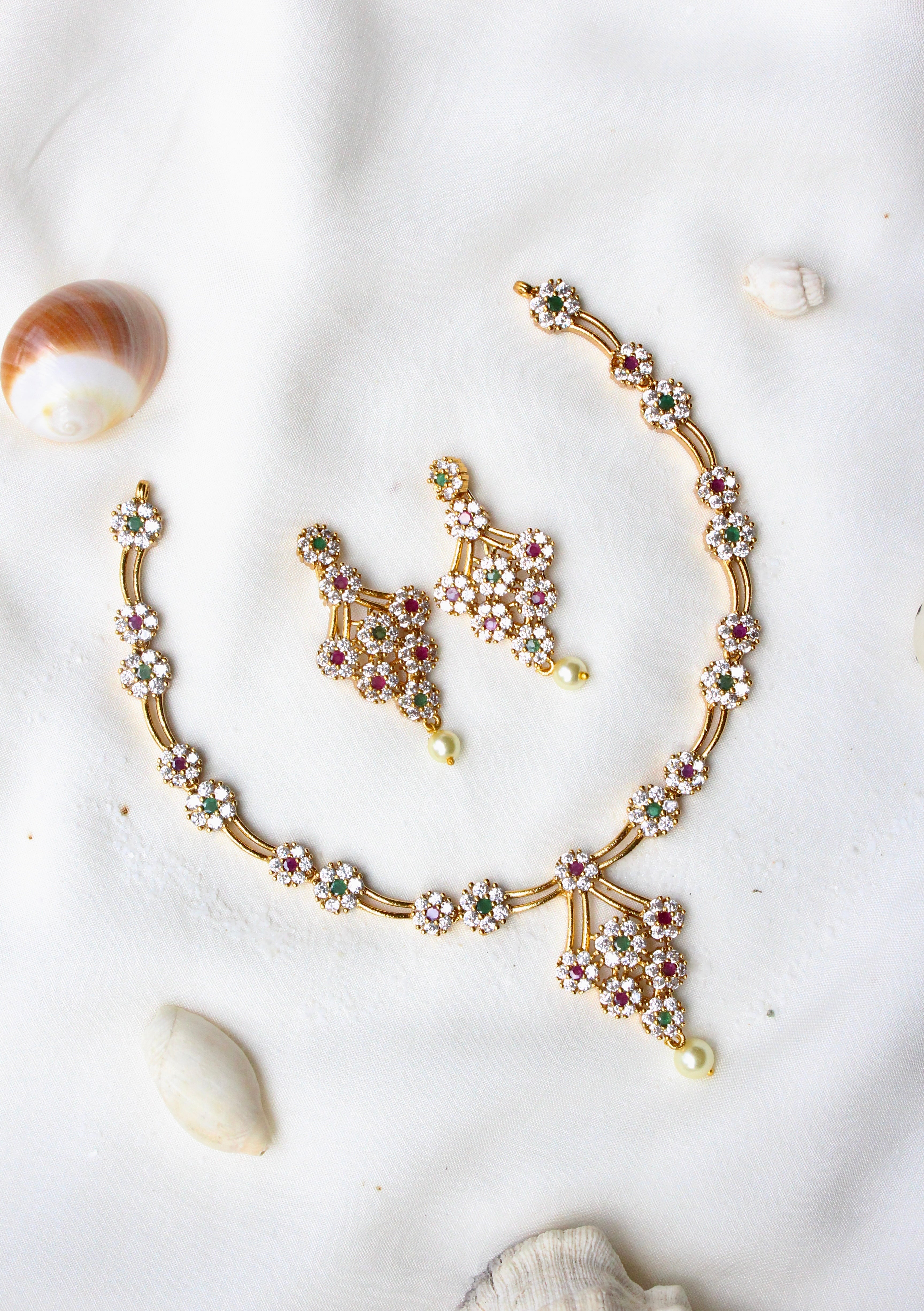 Gold Plated Statement Diamond Necklace - Aloro Jewels