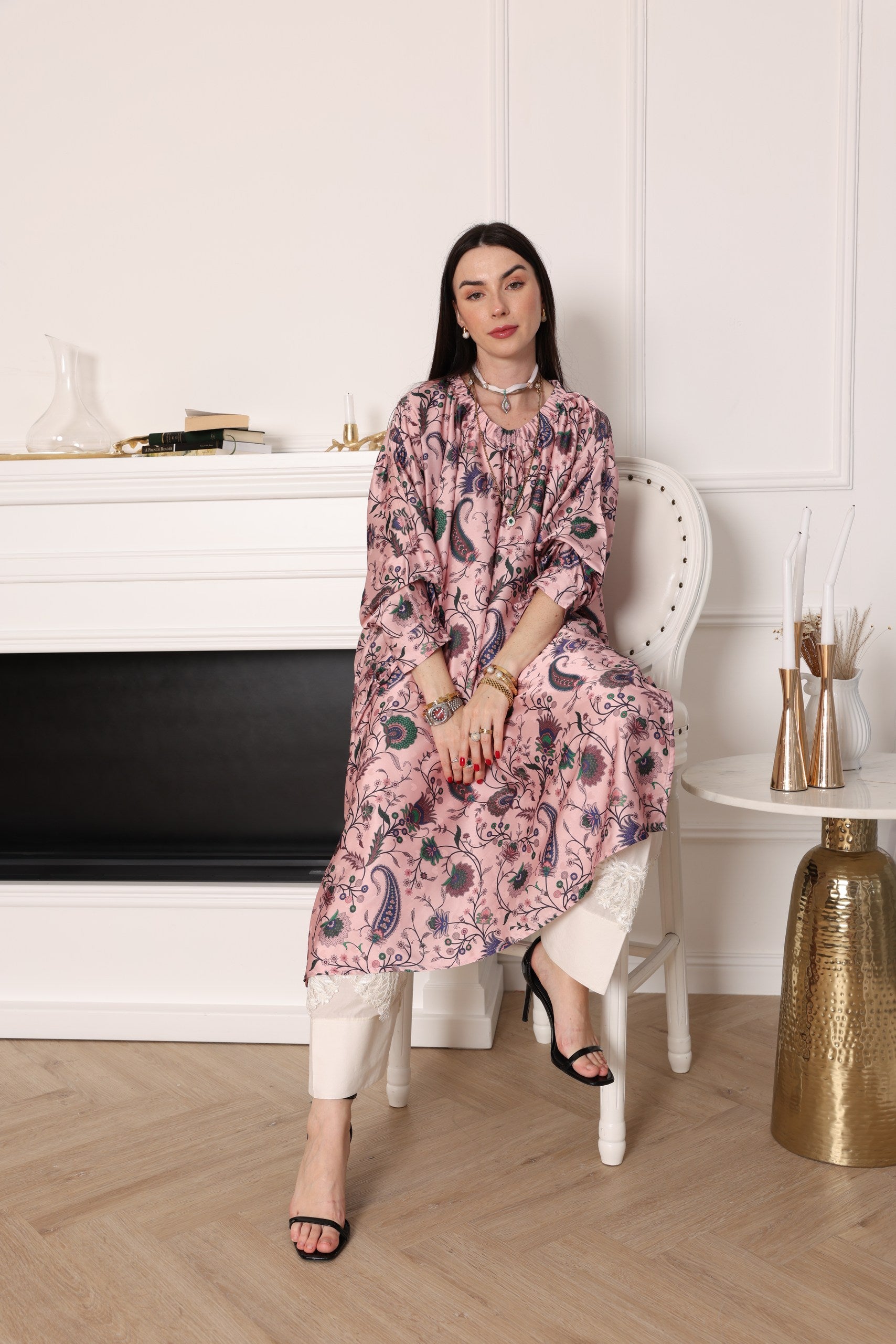 Women’s Pink Floral Paisley Printed Long Shirt - Meemseen Independent