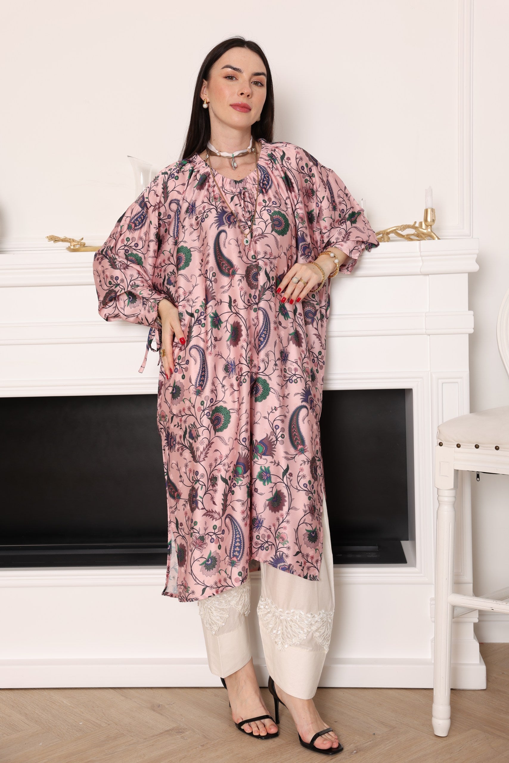 Women’s Pink Floral Paisley Printed Long Shirt - Meemseen Independent