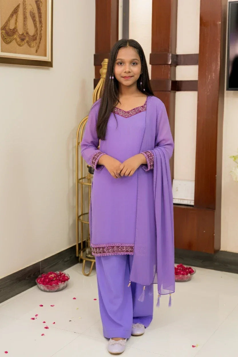 Lavender Embellished Georgette Suit - Shadeforteen