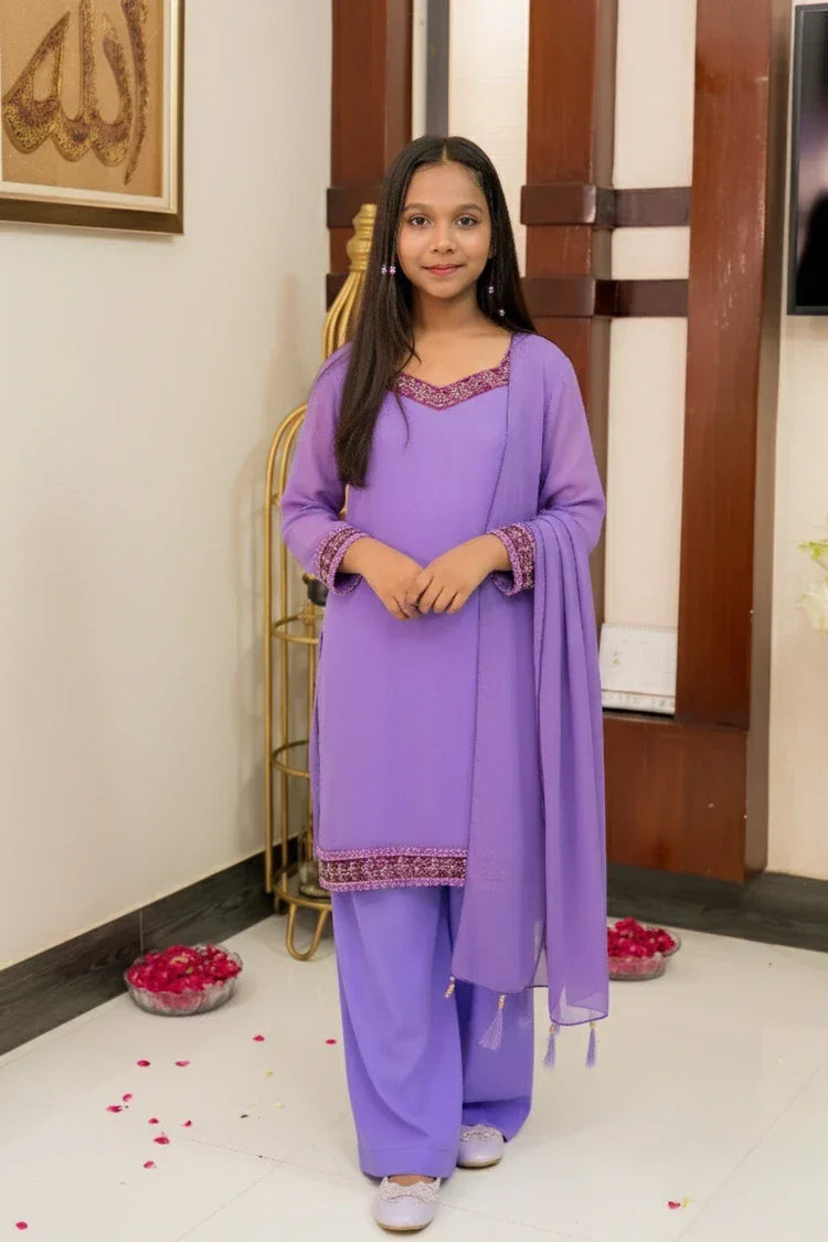 Lavender Embellished Georgette Suit - Shadeforteen