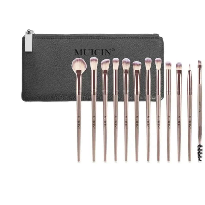 Vegan Eyebrow Brush Set With Pouch - 12 Pieces - Muicin