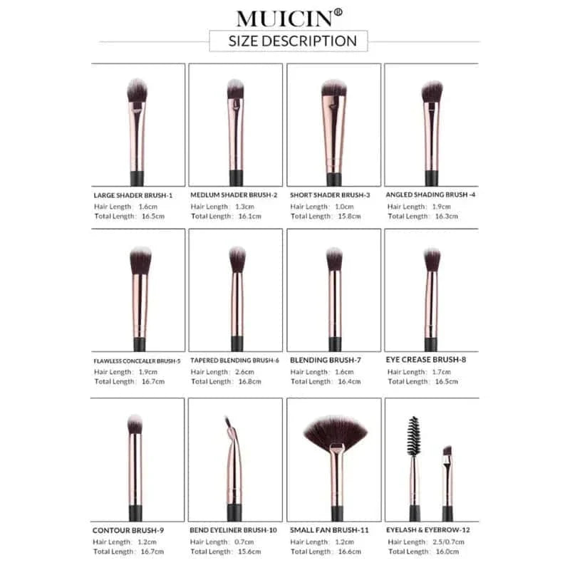 Rose Gold & Black Eye Brush Collection - 12 Pieces - Muicin