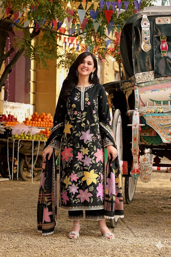 BLACK FLORAL 3PC EMB - Urban Haya