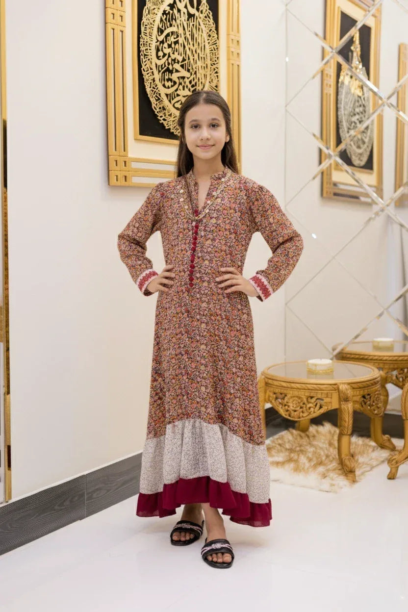 Multicolor Floral Print Long Frock -  Shadeforteen