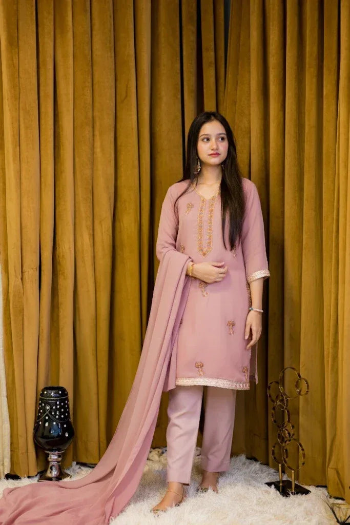 Embraided Tea Pink Georgette - Shadeforteen