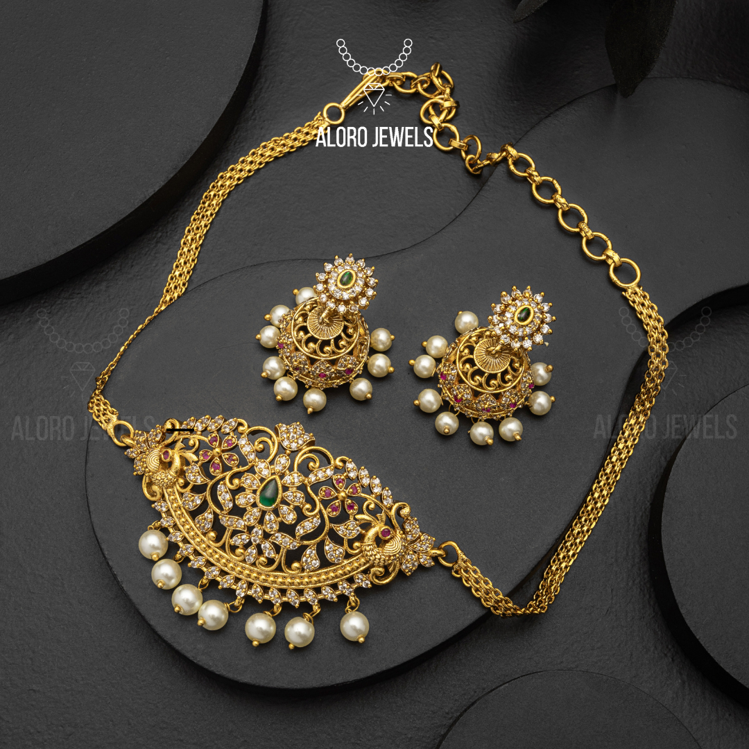 Gul Choker Necklace With Jhumki - Aloro Jewels