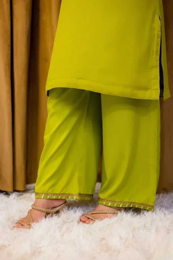 Lime Green Georgette 3 Piece Suit (Teens) - Shadeforteen
