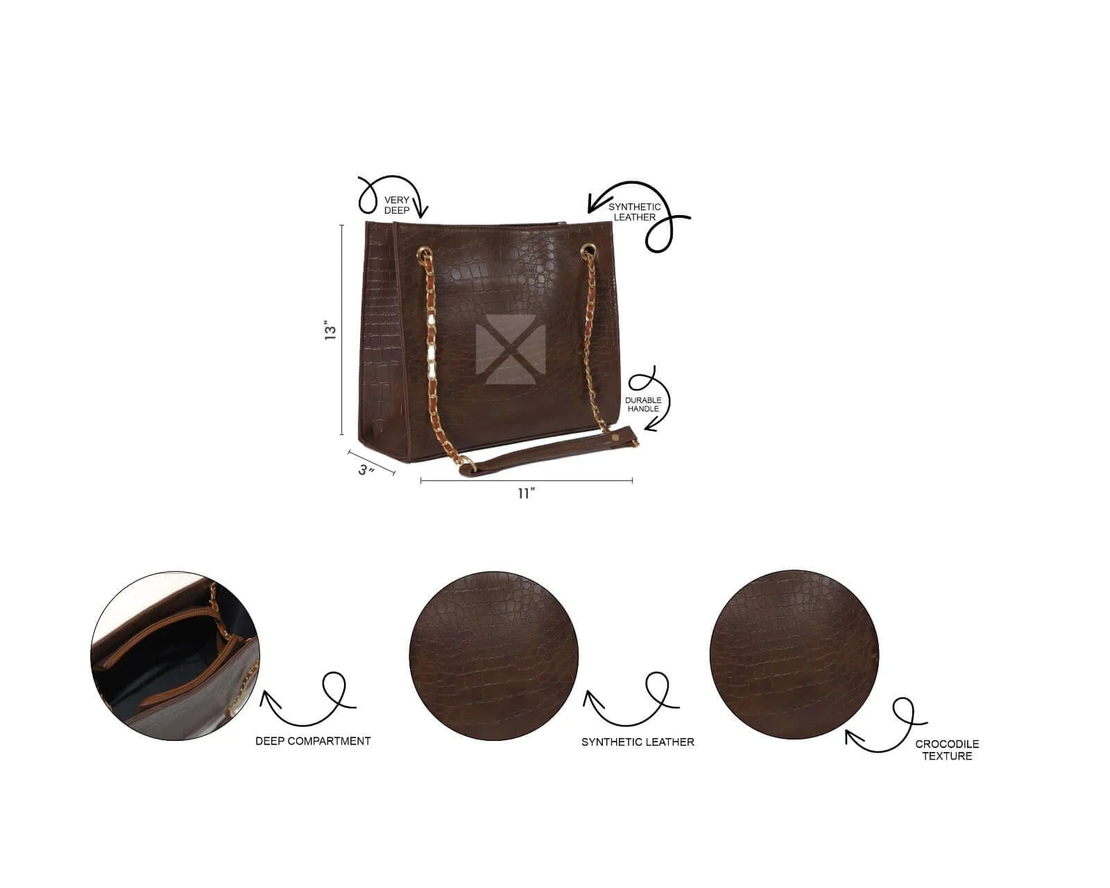 Crocodile Tote Choco Tote Bag - Bag X