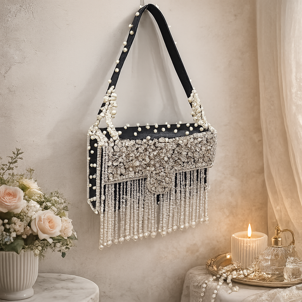Black Crystal Pearl Bag - Lilaycs