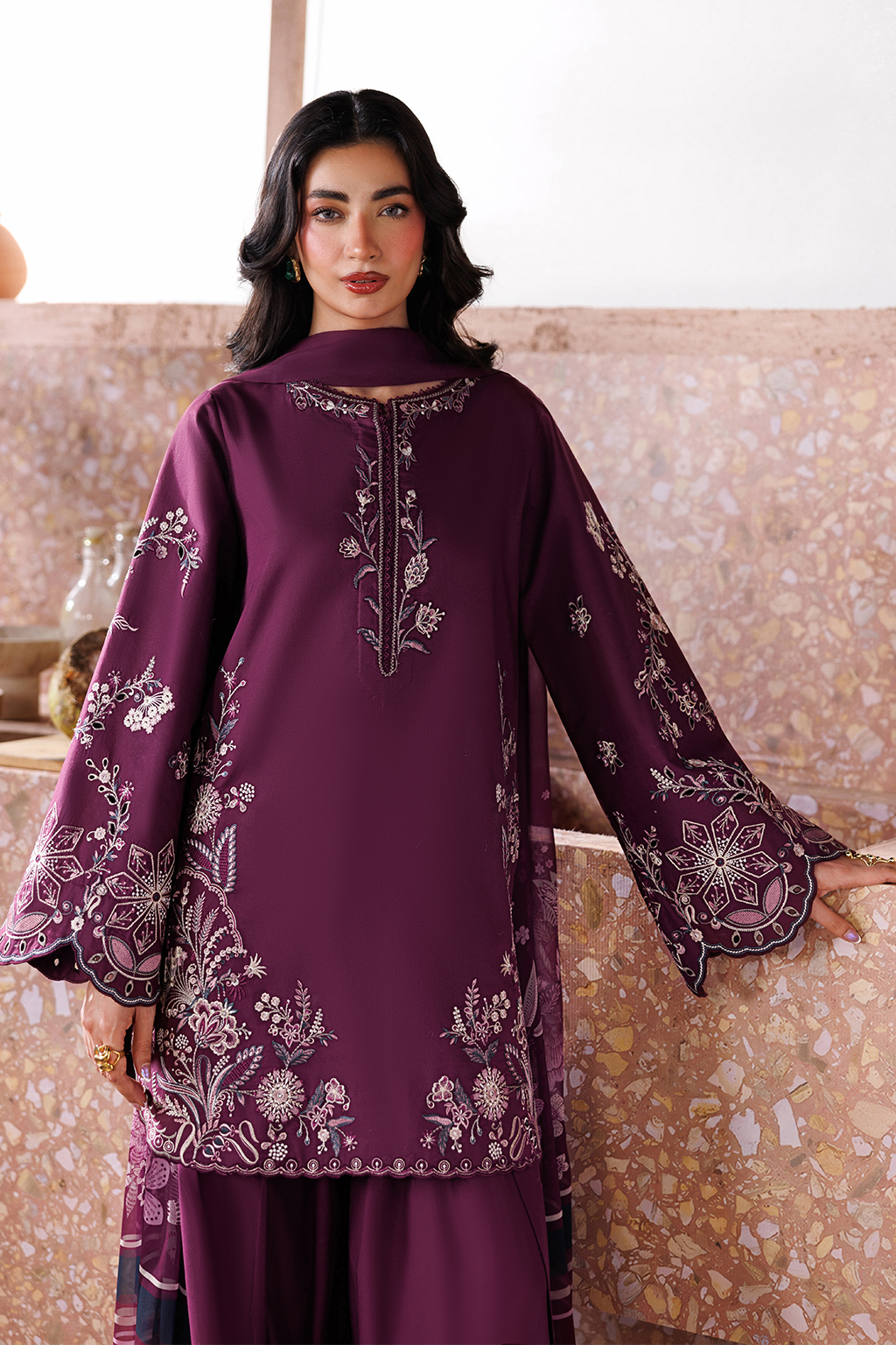 Plum 3Piece Stitched - Tawakal Closet