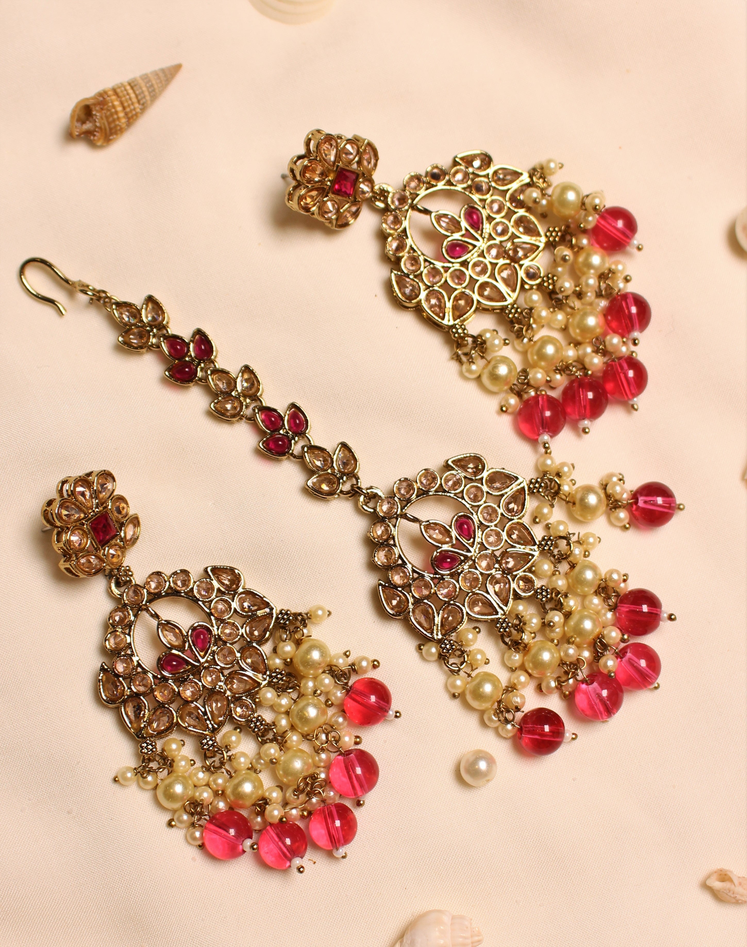 Polki Earrings And Maangteeka - Aloro Jewels