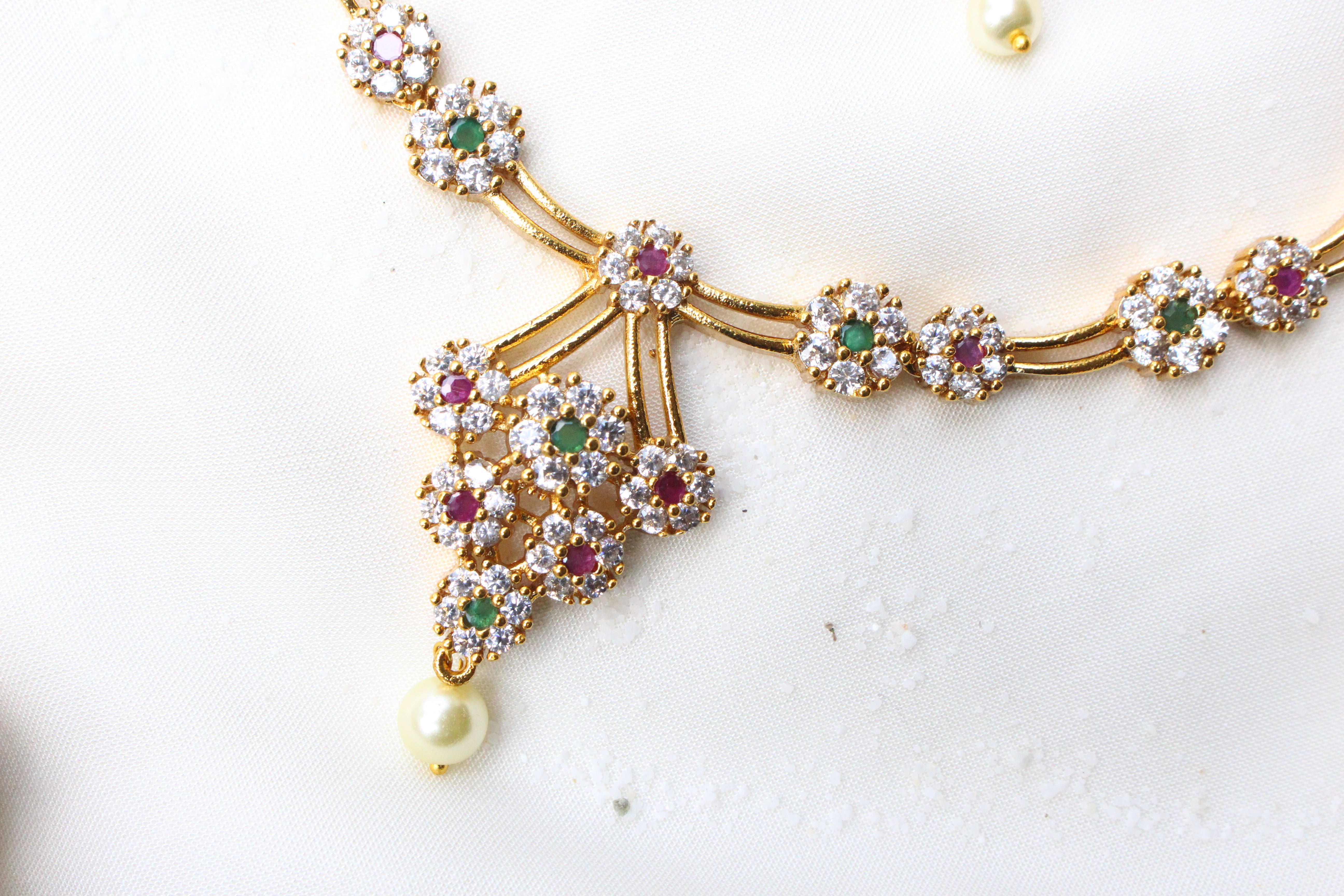 Gold Plated Statement Diamond Necklace - Aloro Jewels