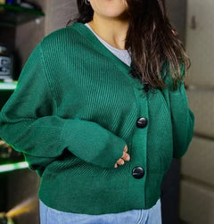 V-Neck Knit Cardigan Loose Bat Sleeve - Velora