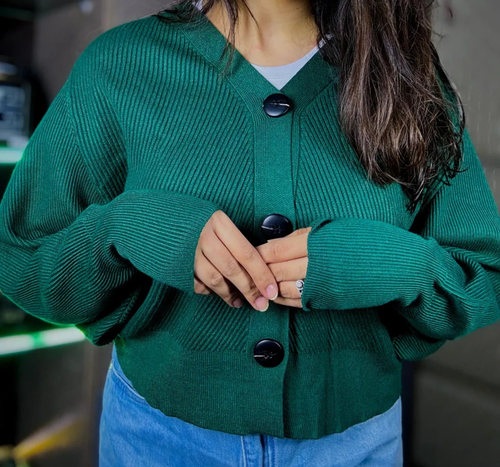 V-Neck Knit Cardigan Loose Bat Sleeve - Velora