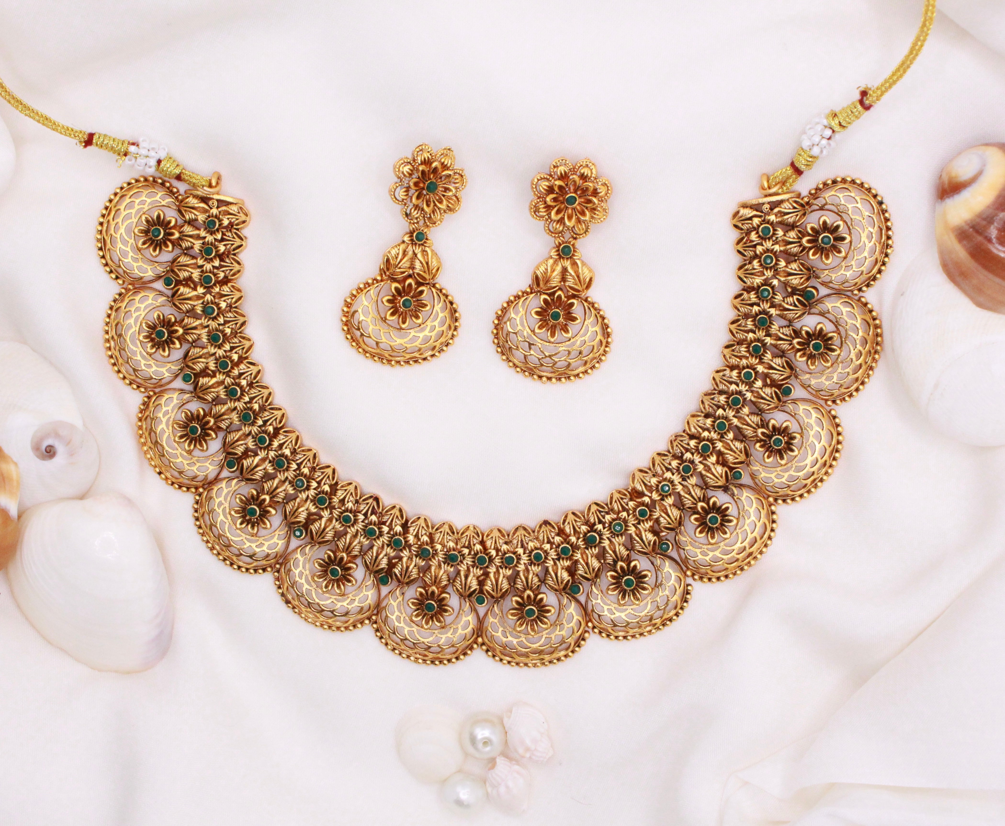 Gold Plated Handmade Necklace With Earrings - Aloro Jewels