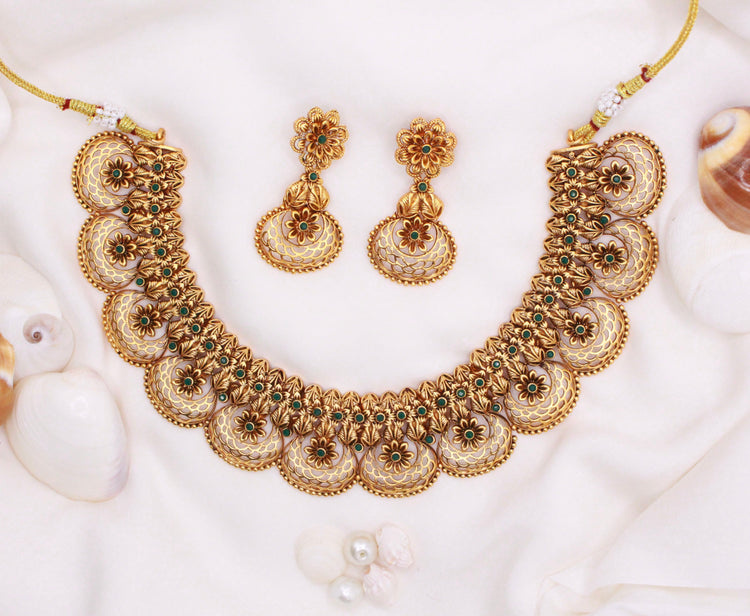 Gold Plated Handmade Necklace With Earrings - Aloro Jewels
