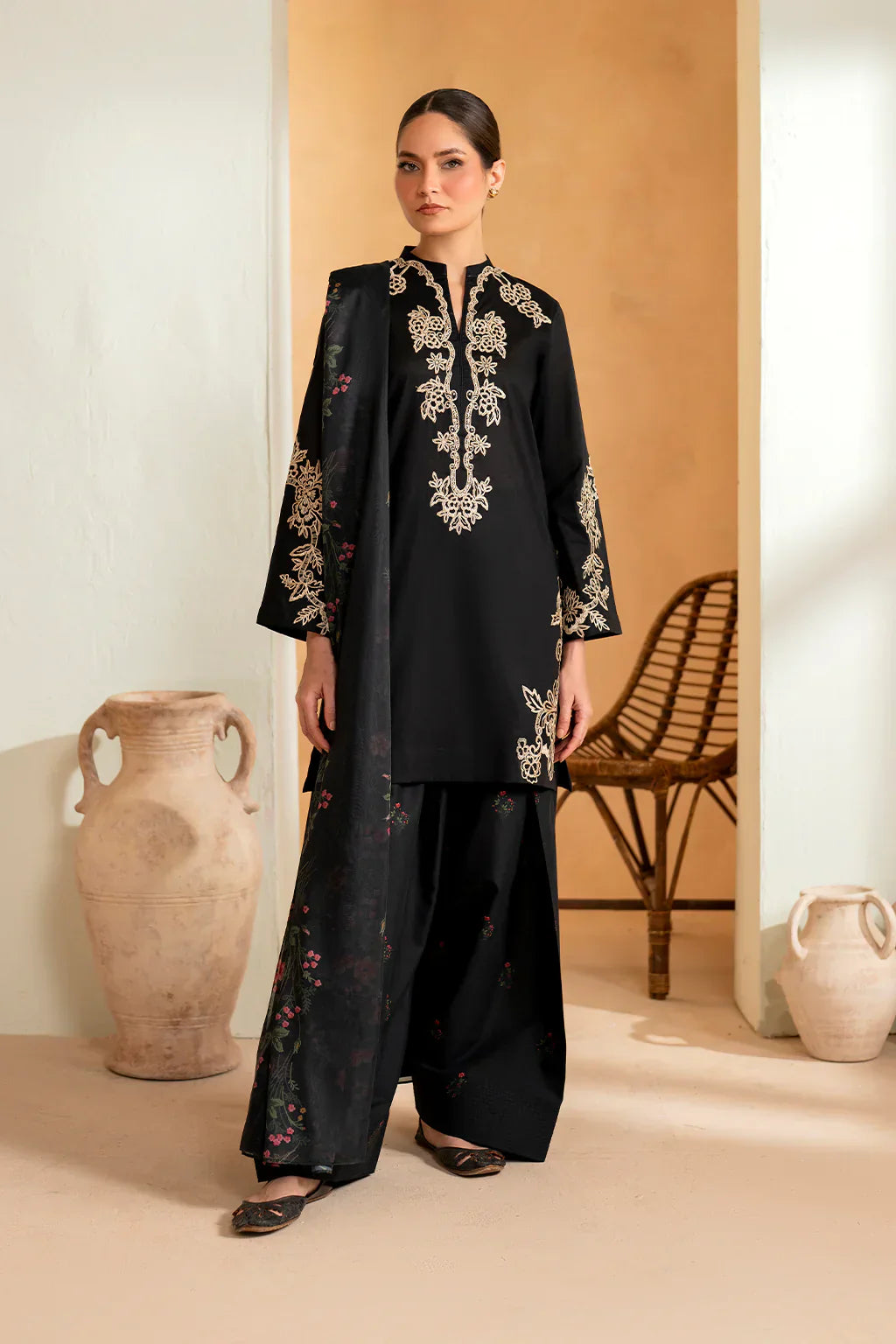 BLACK BIRD 3 PIECE EMBROIDERY - Tawakal Closet