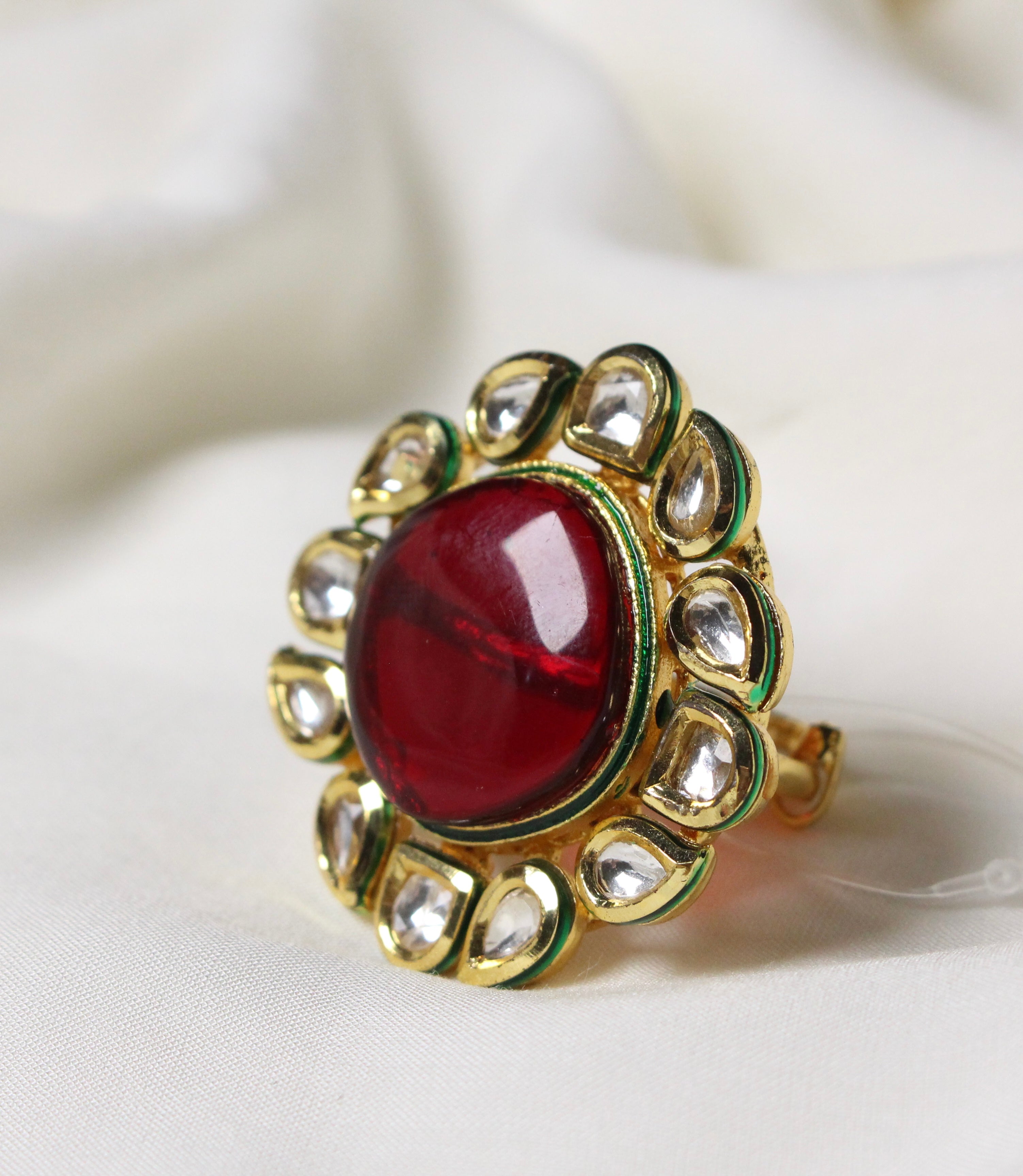 Red Kundan Ring - Aloro Jewels