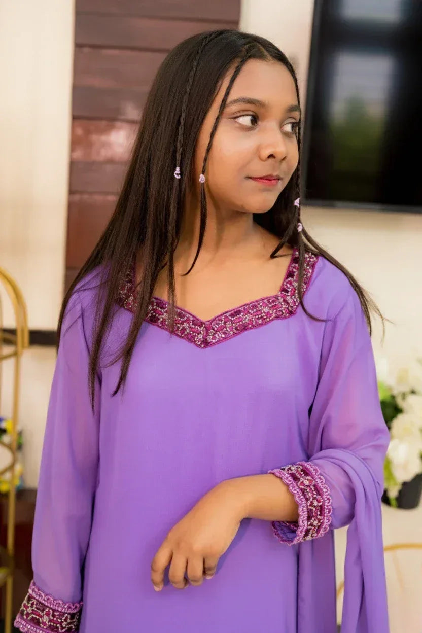 Lavender Embellished Georgette Suit - Shadeforteen