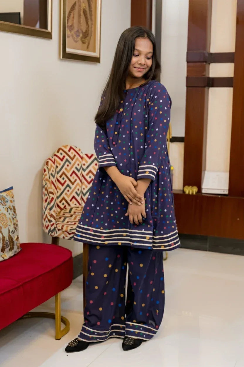 Indigo With Multi Color Polka Dot - Shadeforteen