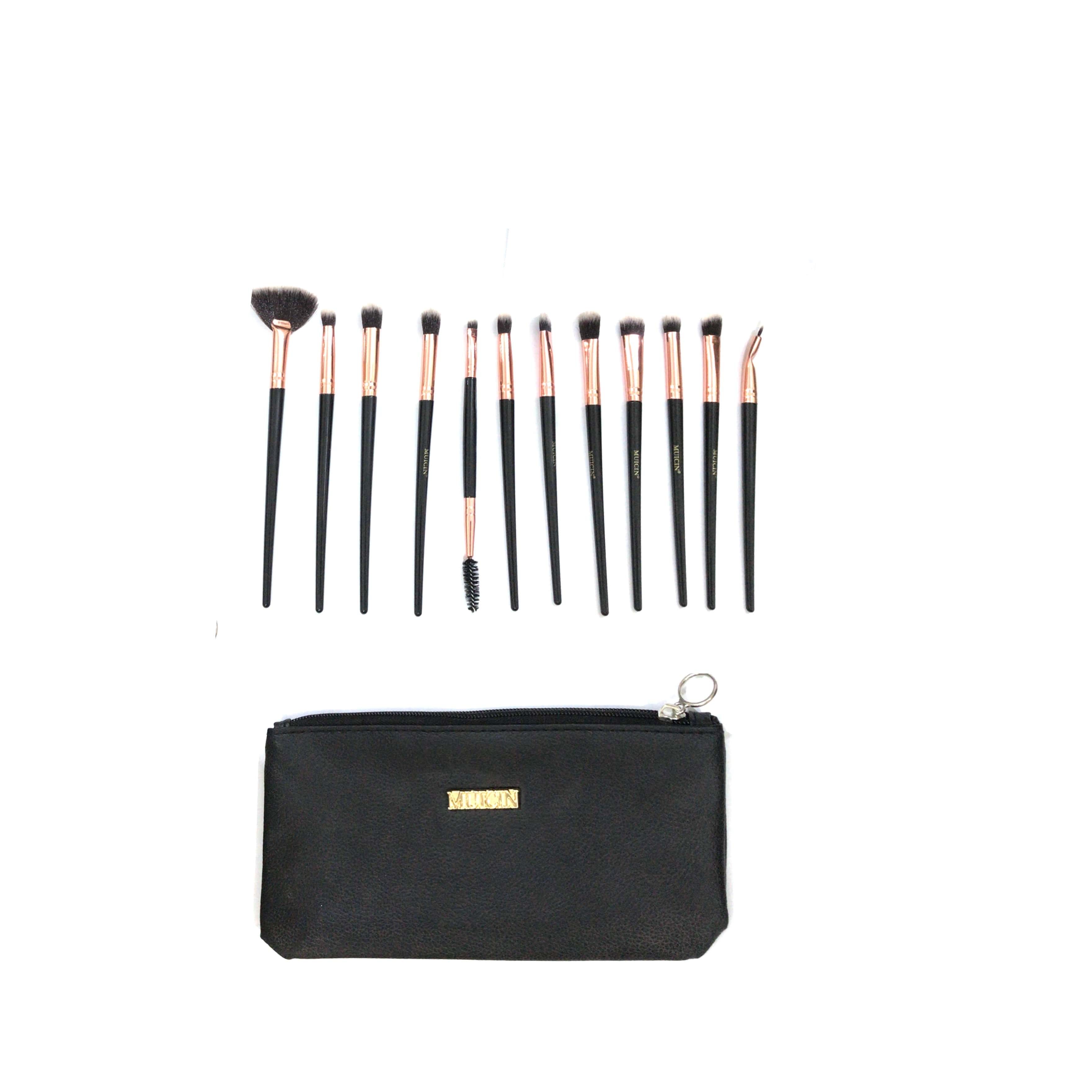 Black Pouch Rose Gold Eye Brush Set - Muicin