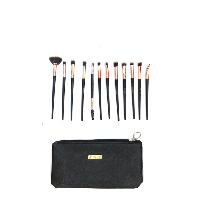 Black Pouch Rose Gold Eye Brush Set - Muicin