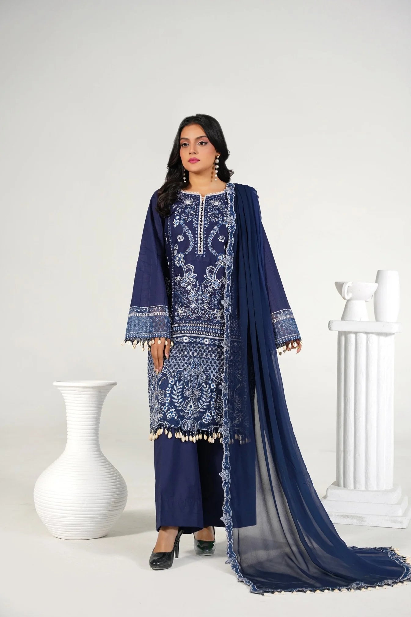 3 Piece Unstitched - Embroided Premium Lawn Blue Suit - Abeer Rasheed